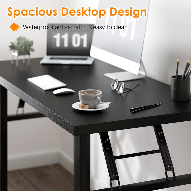 Need 31.5 Inch Folding Computer Desk for Small Spaces, Black Study Foldable Writing Table for Home Office, Bedroom, Dorm Room & Student, No Assembly - Image 5